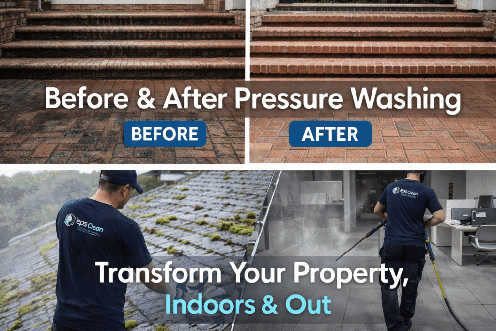 before and after pressure washing - eps clean